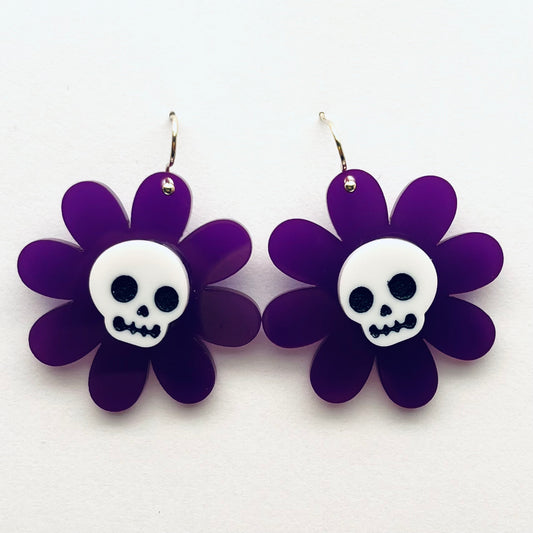 Groovy Skull Flower Dangle - purple