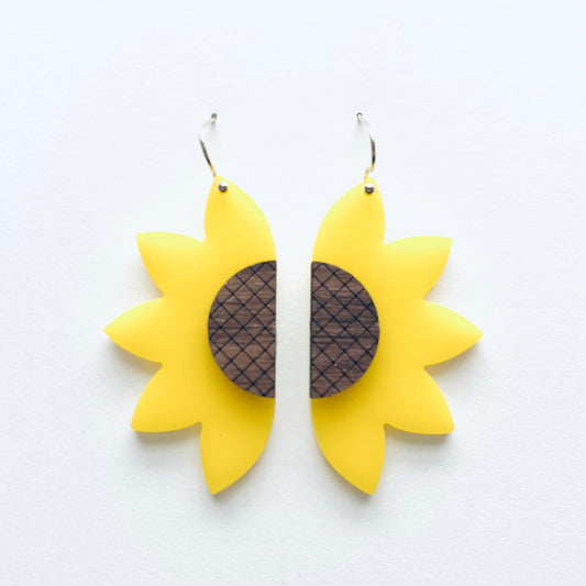 Mini Half Sunflower Drop Earrings